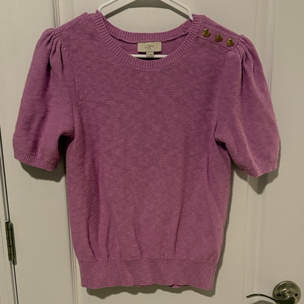 LOFT Lavender Button-Accent Sweater